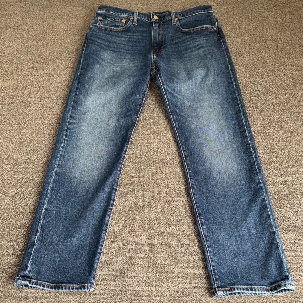 Levis Premium 502 Taper Fit Jeans Mens 34x30 Medium Wash Blue Western Casual